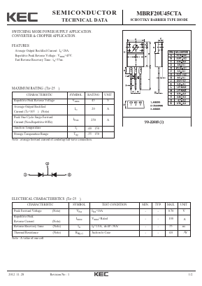 MBRF20U45CTA Datasheet PDF KEC