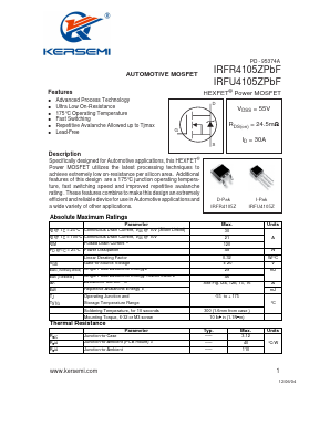 IRFU4105ZPBF Datasheet PDF Kersemi Electronic Co., Ltd.