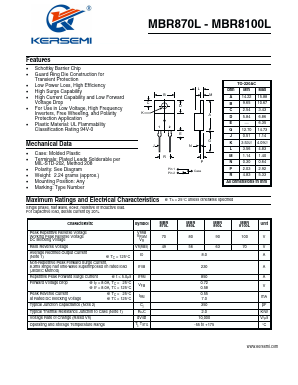 MBR8100L Datasheet PDF Kersemi Electronic Co., Ltd.