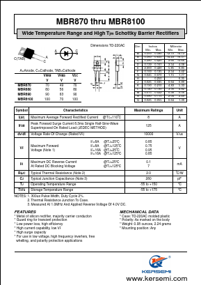 MBR870 Datasheet PDF Kersemi Electronic Co., Ltd.