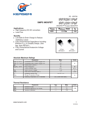 IRFR3911PBF Datasheet PDF Kersemi Electronic Co., Ltd.