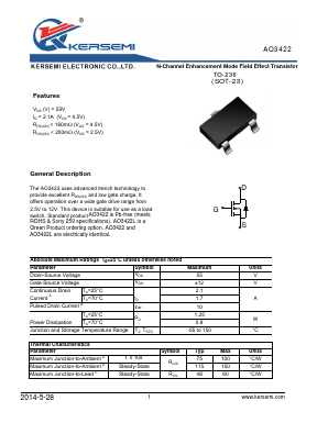 AO3422 Datasheet PDF Kersemi Electronic Co., Ltd.