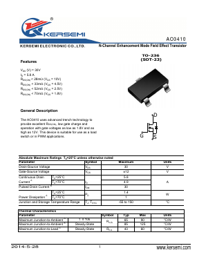 AO3410 Datasheet PDF Kersemi Electronic Co., Ltd.