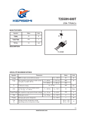 T2550H600T Datasheet PDF Kersemi Electronic Co., Ltd.