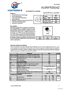 IRFR3504ZTRR Datasheet PDF Kersemi Electronic Co., Ltd.