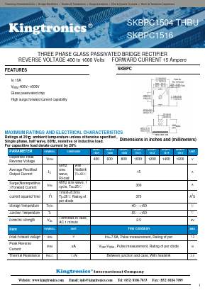 SKBPC1504 Datasheet PDF Kingtronics International Company