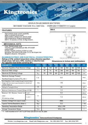 KBPC8005 Datasheet PDF Kingtronics International Company