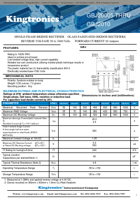 GBJ20005 Datasheet PDF Kingtronics International Company