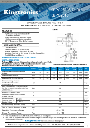 KBPC25005 Datasheet PDF Kingtronics International Company