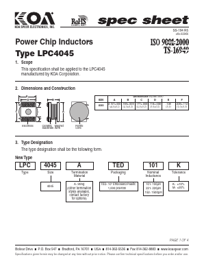 LPC4045AT Datasheet PDF KOA Speer Electronics, Inc.