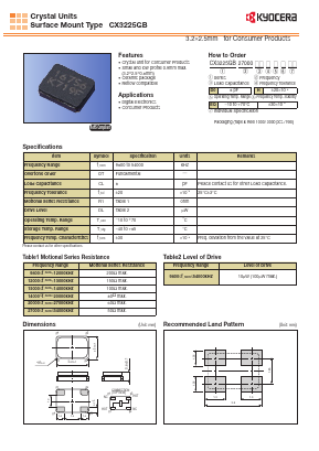 CX3225GB13560P0HPQZ1 Datasheet PDF Kyocera Kinseki Corpotation
