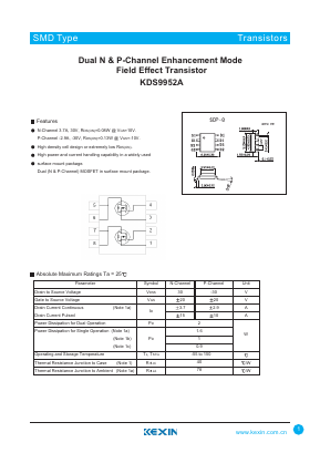 KDS9952A Datasheet PDF KEXIN Industrial