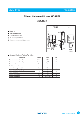2SK3628 Datasheet PDF KEXIN Industrial