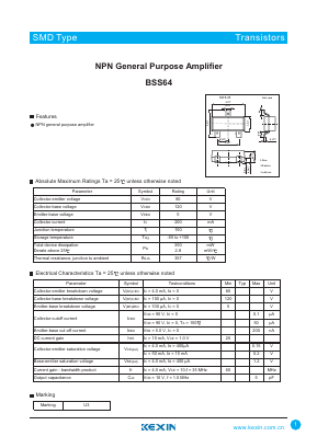 BSS64 Datasheet PDF KEXIN Industrial