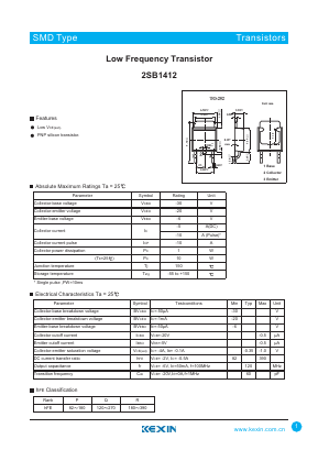 2SB1412 Datasheet PDF KEXIN Industrial