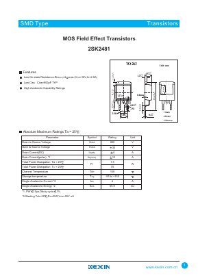 2SK2481 Datasheet PDF KEXIN Industrial