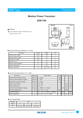 2SB1189 Datasheet PDF KEXIN Industrial