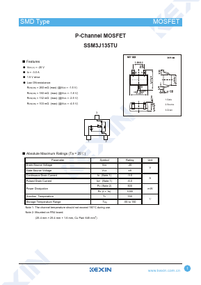SSM3J135TU Datasheet PDF KEXIN Industrial