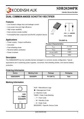 SDB20200PR Datasheet PDF Kodenshi Auk Co., LTD