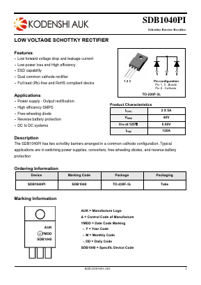 SDB1040PI Datasheet PDF Kodenshi Auk Co., LTD
