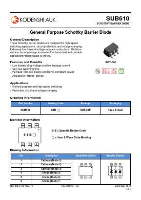 SUB610 Datasheet PDF Kodenshi Auk Co., LTD