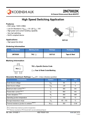 2N7002K Datasheet PDF Kodenshi Auk Co., LTD