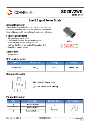 SDZ6V2WK Datasheet PDF Kodenshi Auk Co., LTD