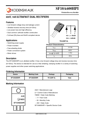 SF10A600HPI-1 Datasheet PDF Kodenshi Auk Co., LTD