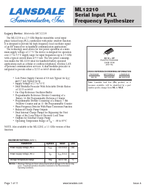 ML12210-5P Datasheet PDF LANSDALE Semiconductor Inc.