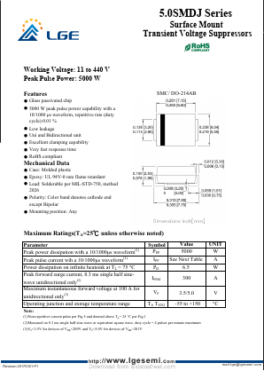 5.0SMDJ58A Datasheet PDF Shenzhen Luguang Electronic Technology Co., Ltd