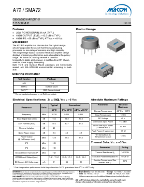 SMA72 Datasheet PDF M/A-COM Technology Solutions, Inc.