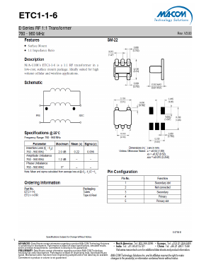 ETC1-1-6 Datasheet PDF M/A-COM Technology Solutions, Inc.