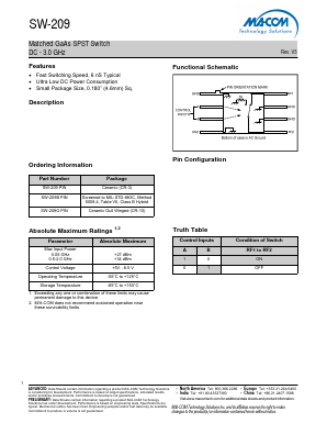 SW-209B Datasheet PDF M/A-COM Technology Solutions, Inc.