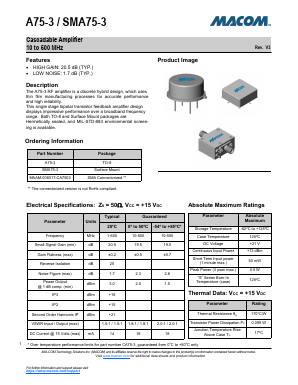 SMA75-3 Datasheet PDF M/A-COM Technology Solutions, Inc.