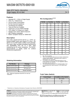 MASW-007070-000100 Datasheet PDF M/A-COM Technology Solutions, Inc.