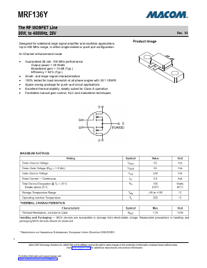 MRF136Y Datasheet PDF M/A-COM Technology Solutions, Inc.