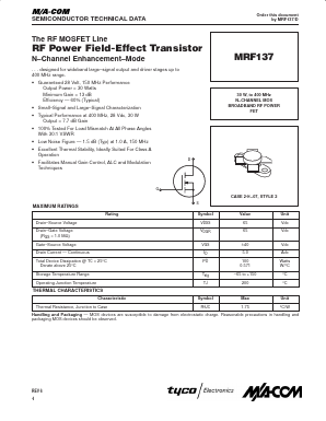 MRF137 Datasheet PDF Tyco Electronics