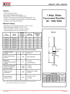 1N4001GP-TP Datasheet PDF Micro Commercial Components