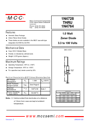 1N4764 Datasheet PDF Micro Commercial Components