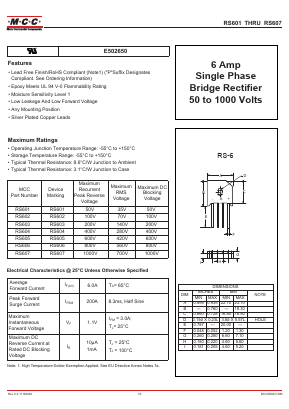 RS604 Datasheet PDF Micro Commercial Components