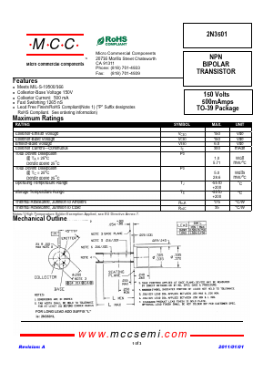2N3501 Datasheet PDF Micro Commercial Components