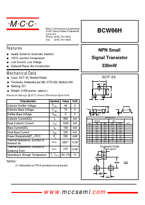 BCW66H Datasheet PDF Micro Commercial Components