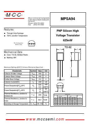 MPSA94_ Datasheet PDF Micro Commercial Components