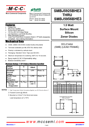SMBJ5952BHE3 Datasheet PDF Micro Commercial Components