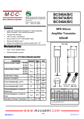 BC546B-BP Datasheet PDF Micro Commercial Components
