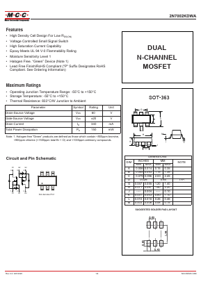 2N7002KDWA-TP Datasheet PDF Micro Commercial Components