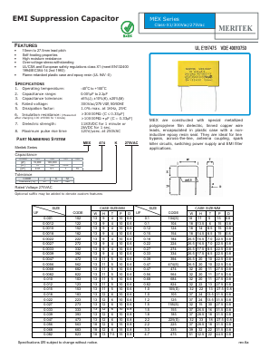 MEX105J275VAC Datasheet PDF MERITEK ELECTRONICS CORPORATION