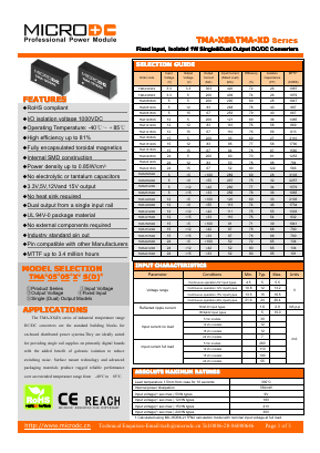 TMA0512XD Datasheet PDF Microdc power Technology Co., Ltd