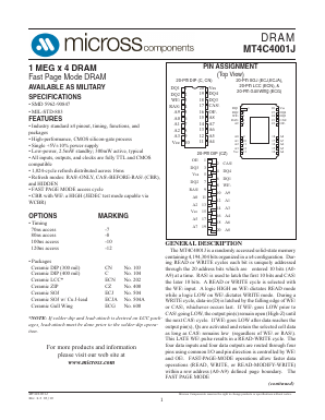 MT4C4001JC-10/883C Datasheet PDF Micross Components