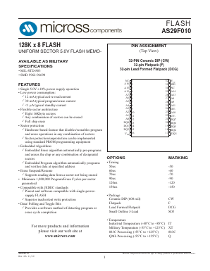 AS29F010F-50/IT Datasheet PDF Micross Components